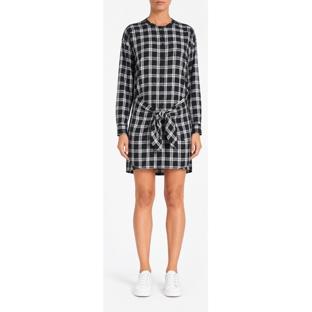 Rag & Bone/JEAN Plaid Shirt Dress M Tie Waist Black White Grunge